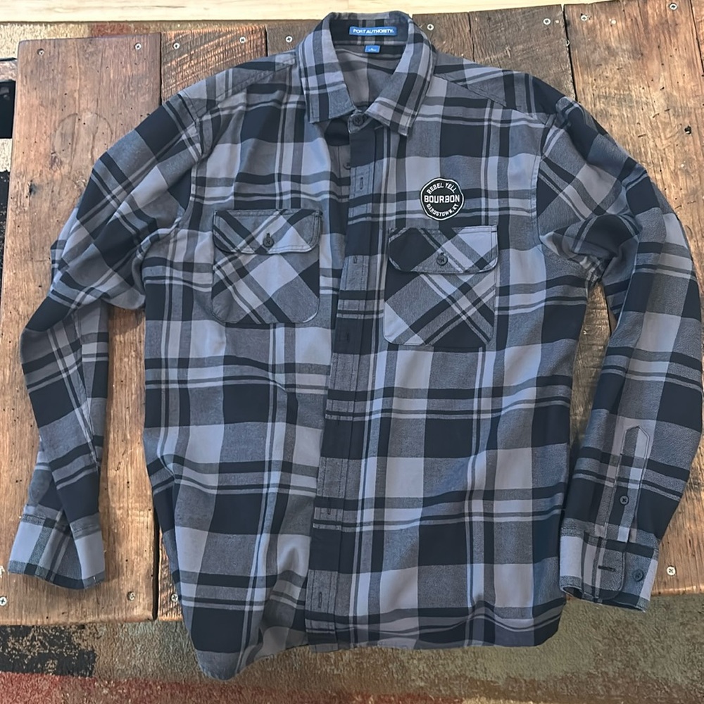 Port Authority flannel button down shirt with patch